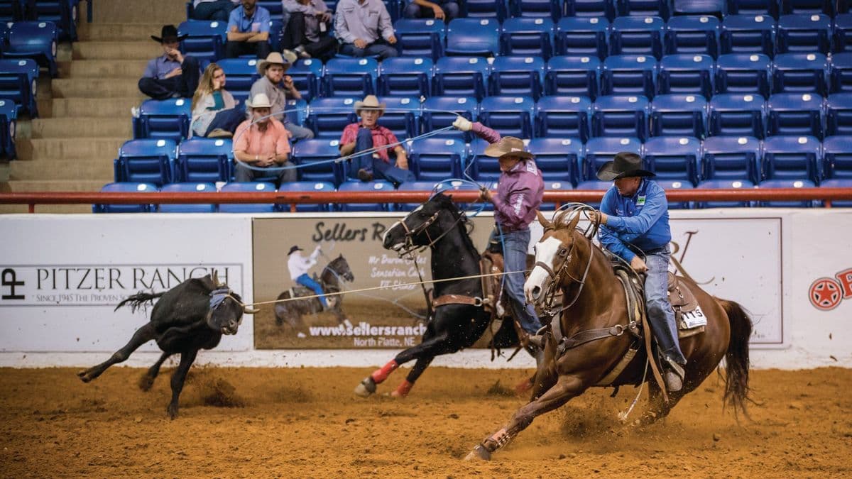 J.D. Yates heading on DT Air Jordan with son Trey heeling at the 2017 ARHFA World Championship