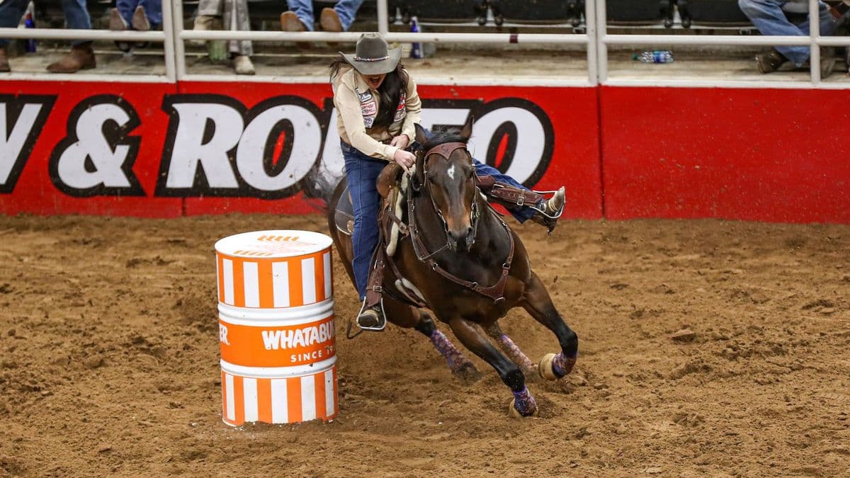 Sharin Hall competes in the barrel racing at San Antonio.