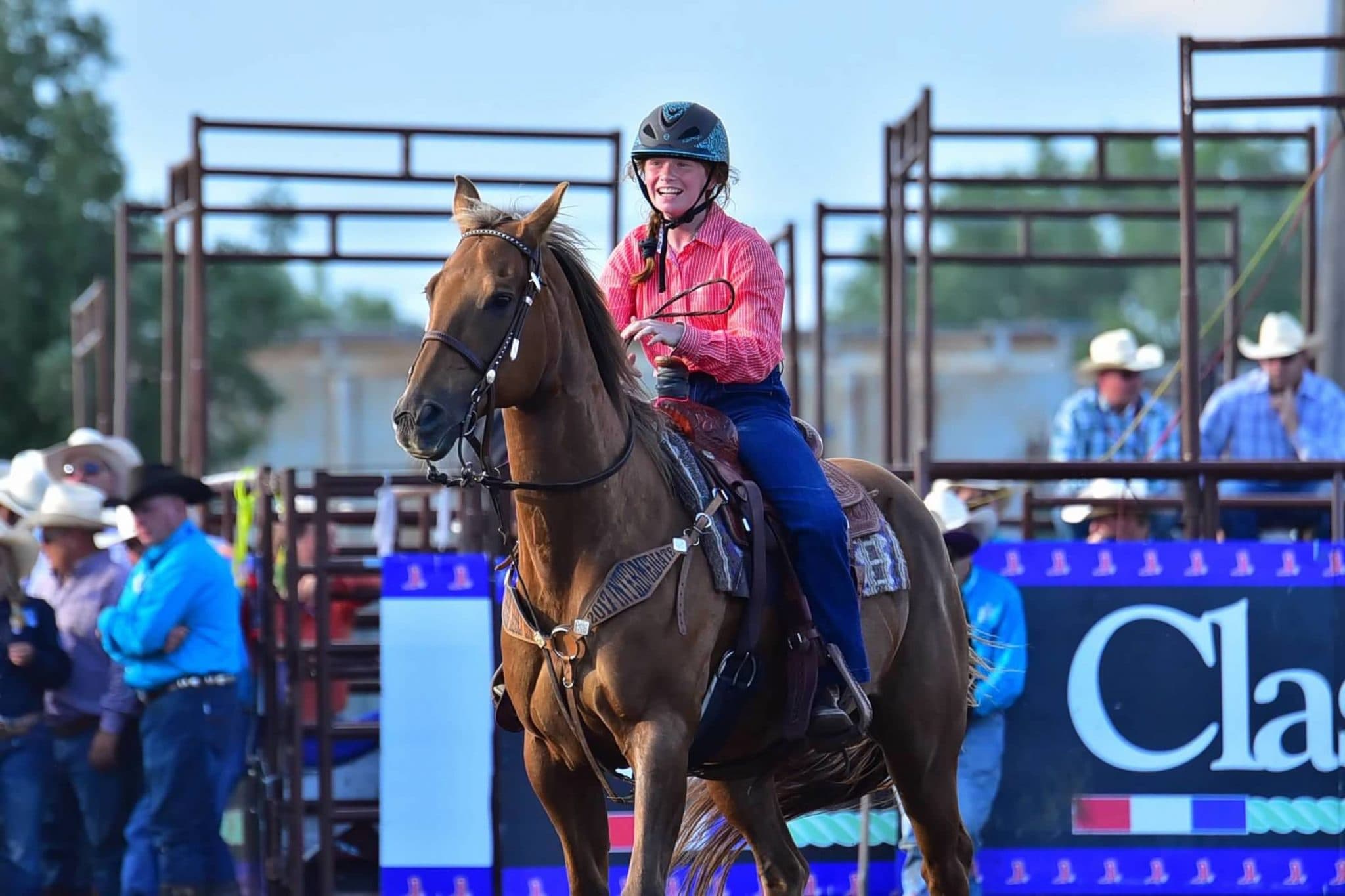 breakaway roper in a helmet