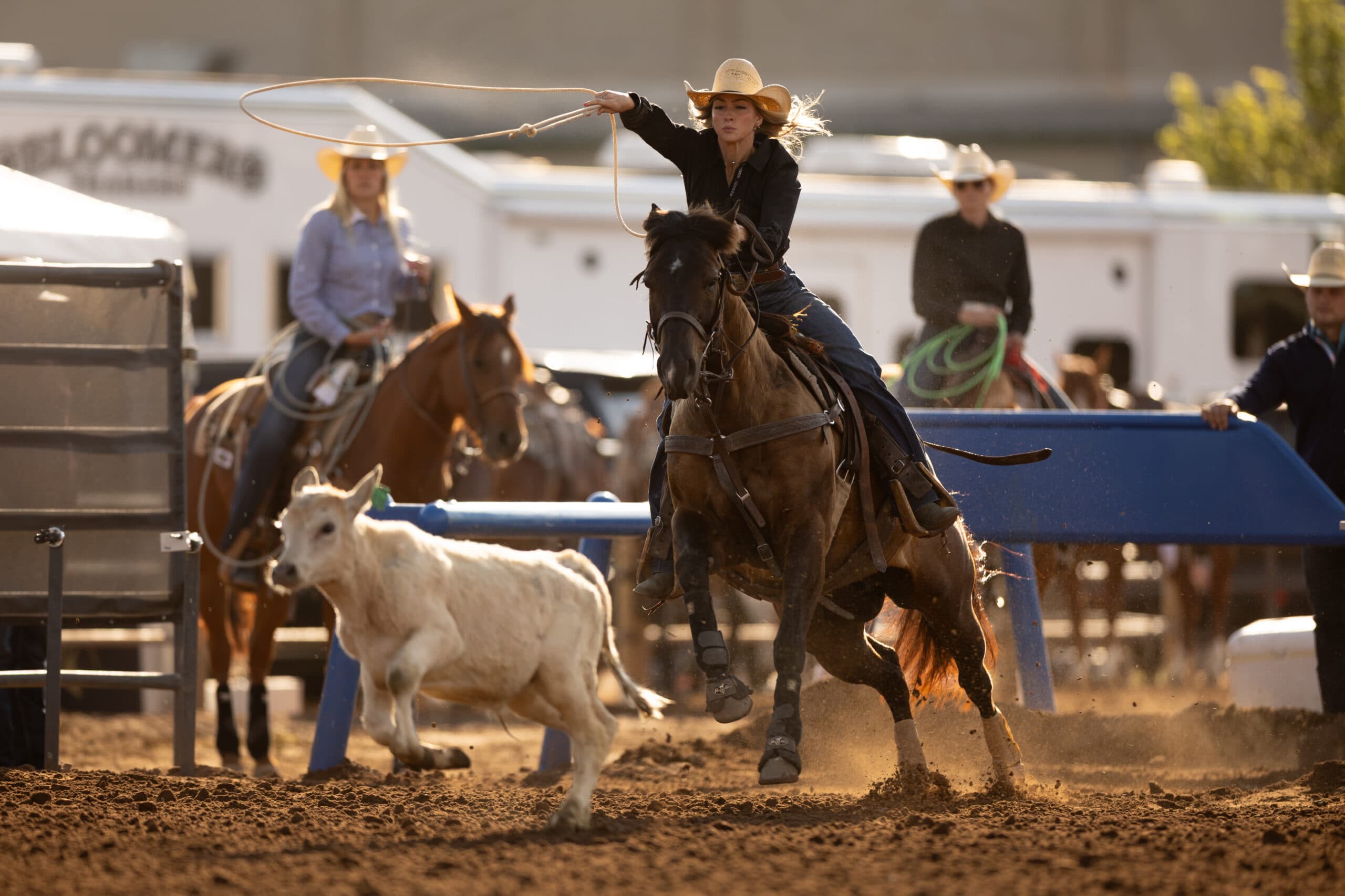 Shalee and Major chasing down a calf in the 4-&-under old west futurity in Heber City, Utah, 2026