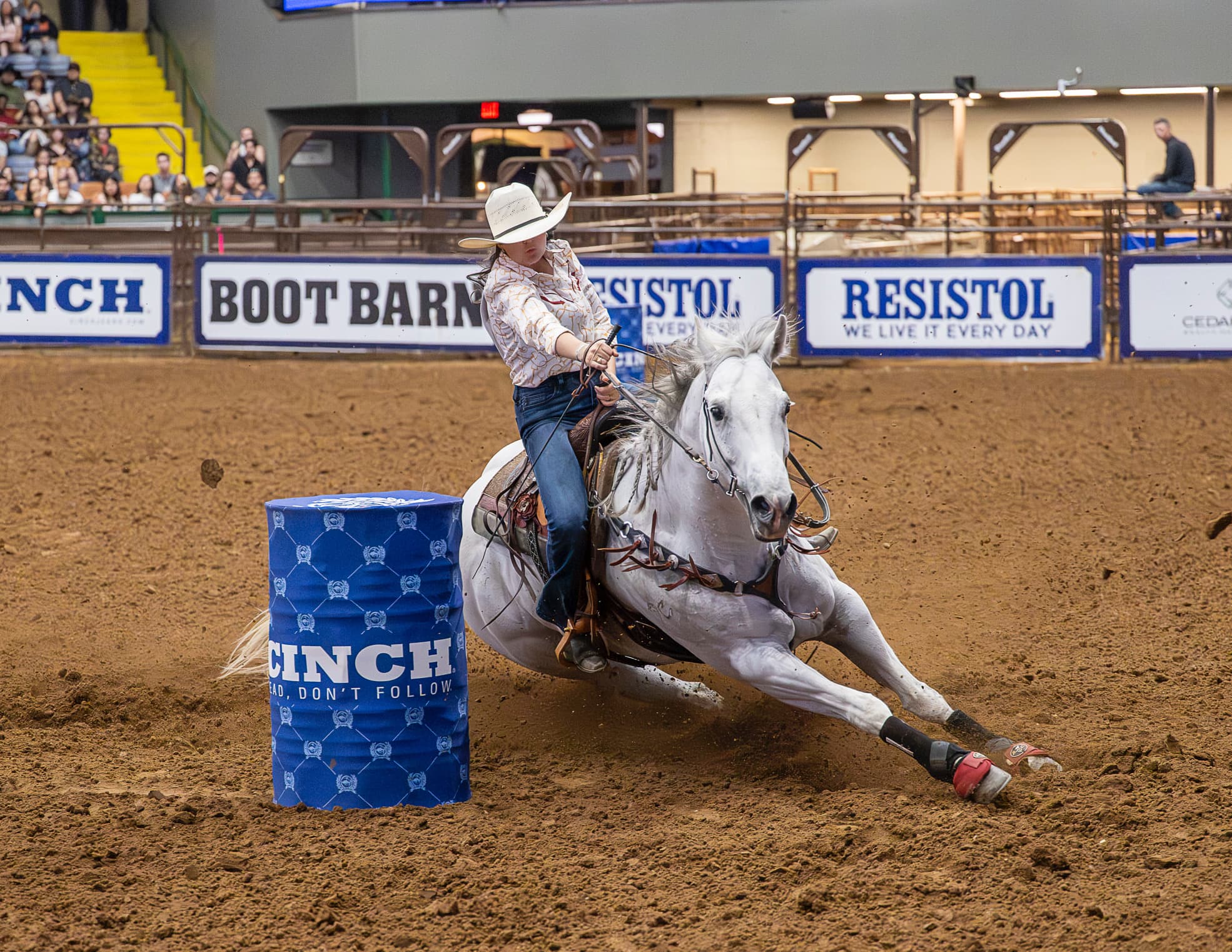 Emma Smith turns a barrel
