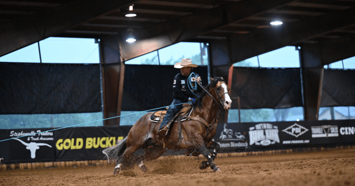 Trevor Brazile and Kryptoniite winning $30,940 in the 4 & Under Heading at the Gold Buckle Futurity in Ardmore, Oklahoma.