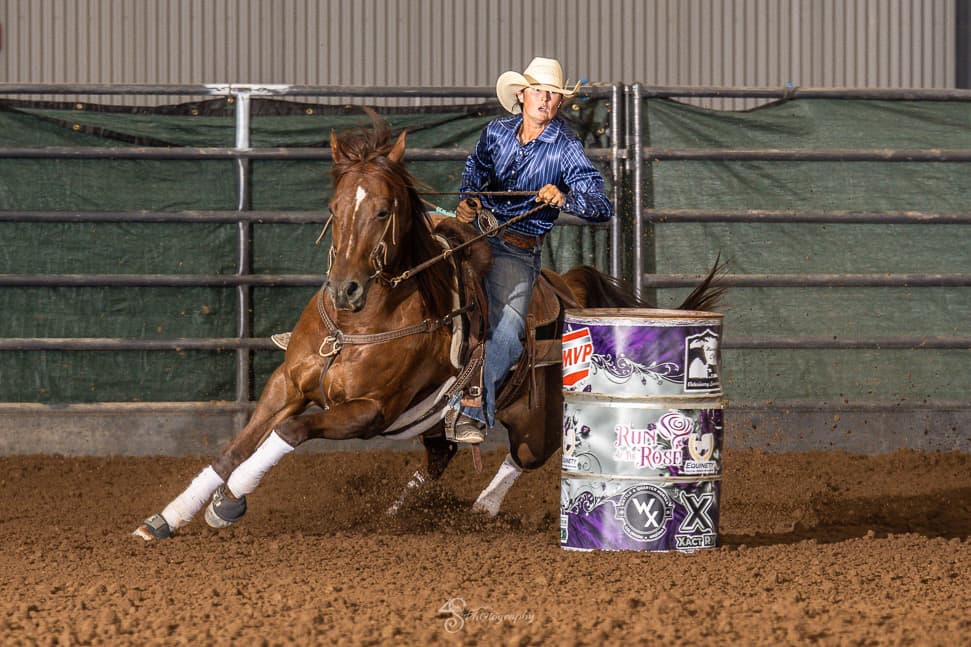 Taylor Langdon turns a purple barrel