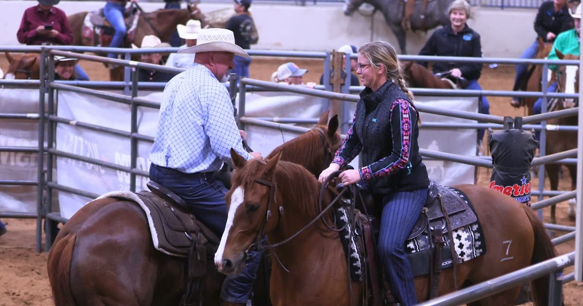 Brea Vardas and Steve Cawthon talk strategy ahead of their ranch sorting run