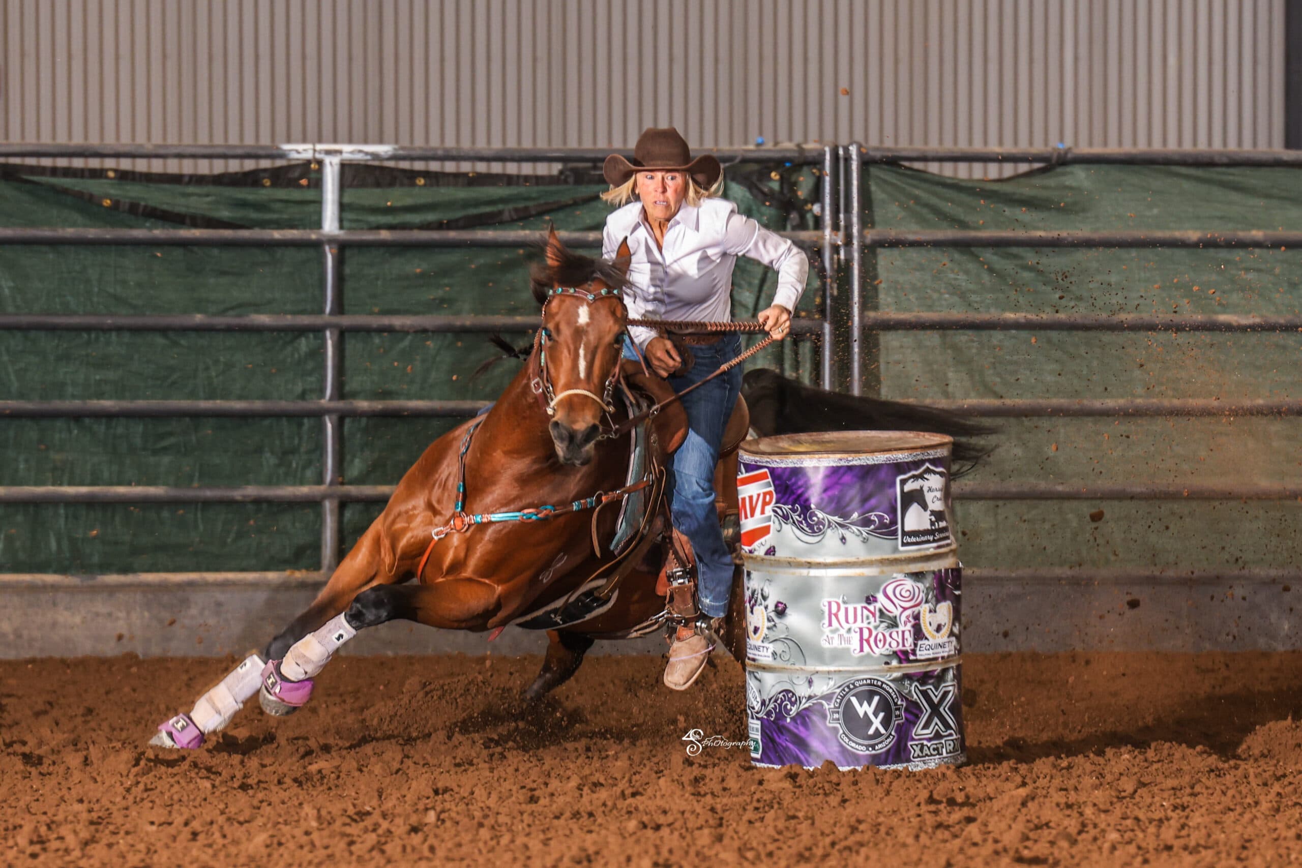 Kim Schulze turns a barrel