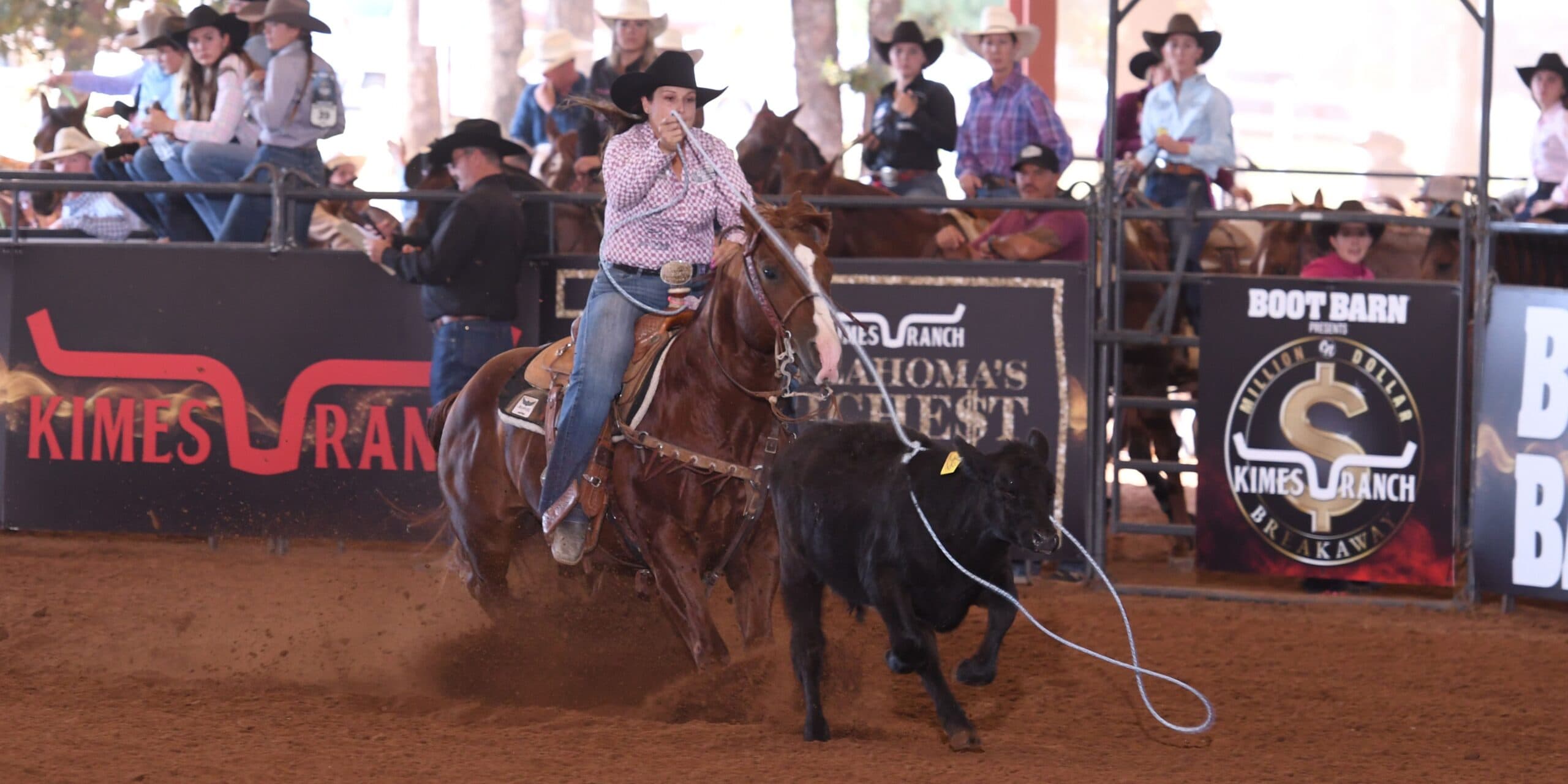 Kayelen Helton's Riata Sidepot entry paid off in a way other than cash—she earned an entry to the Kimes Million Dollar Breakaway SemiFinals when the two ladies above her had qualified through placing in the go-rounds and average.