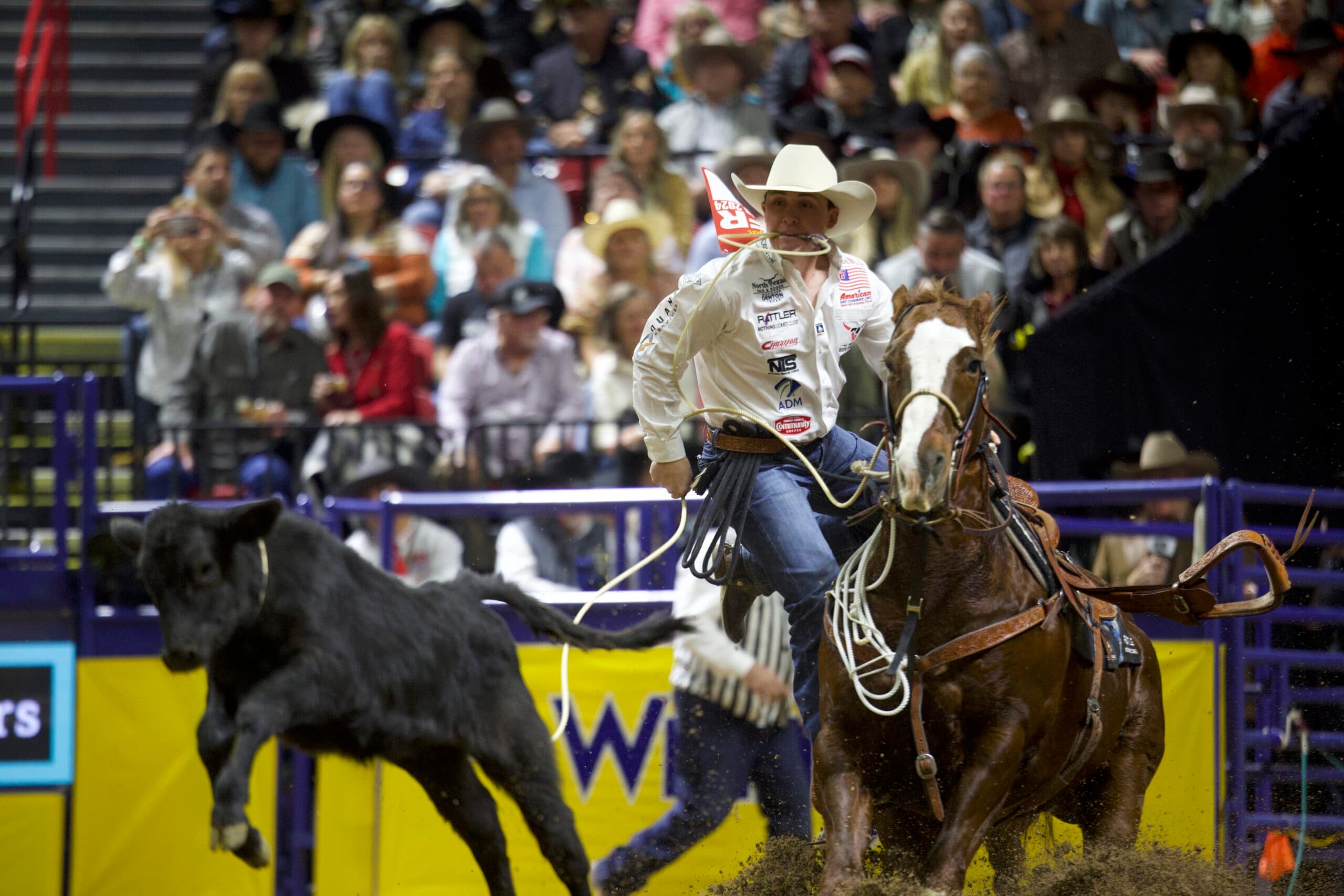 Riley Webb calf roping at 2024 NFR