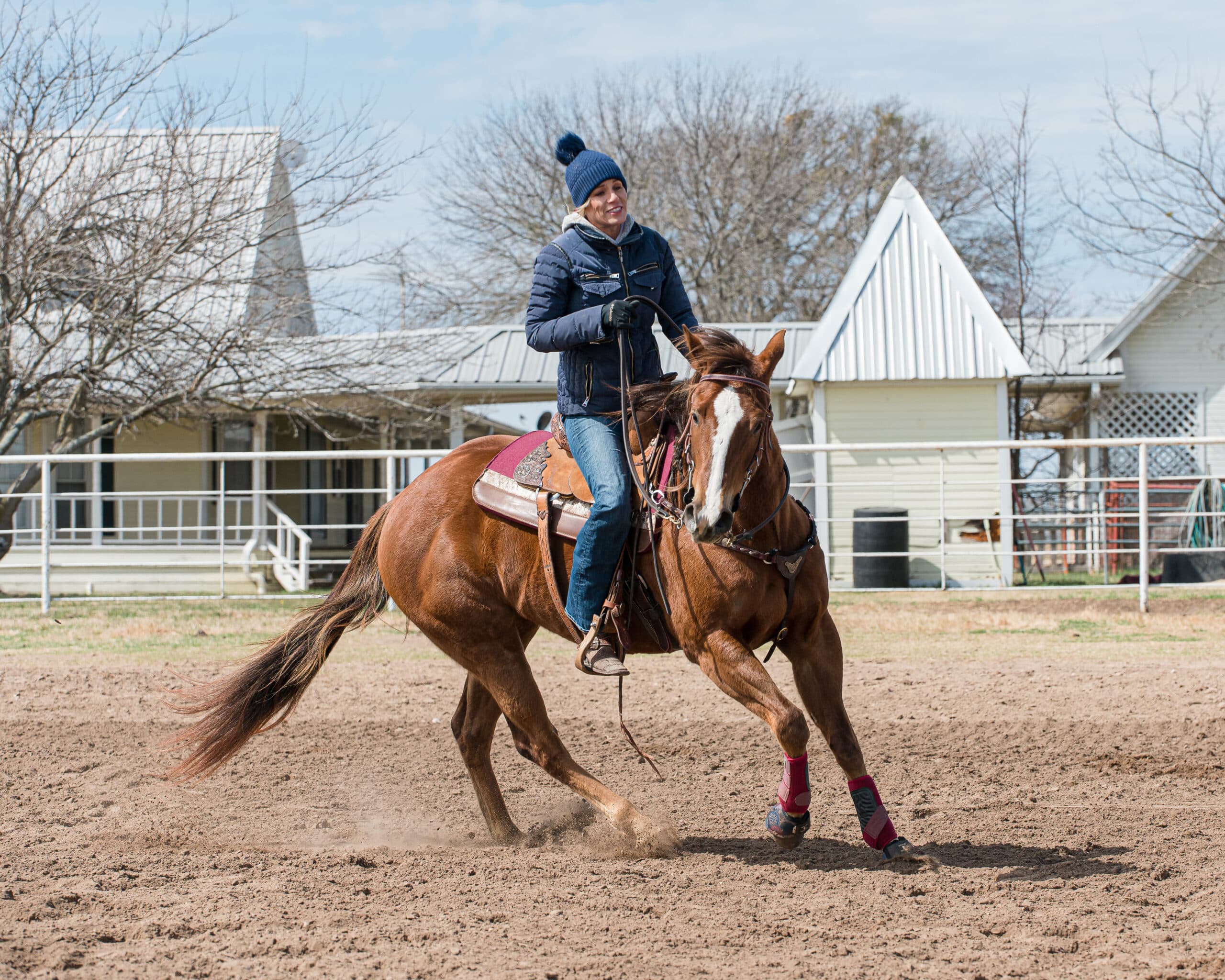 Danyelle Campbell shows a training drill on this barrel racing horse.