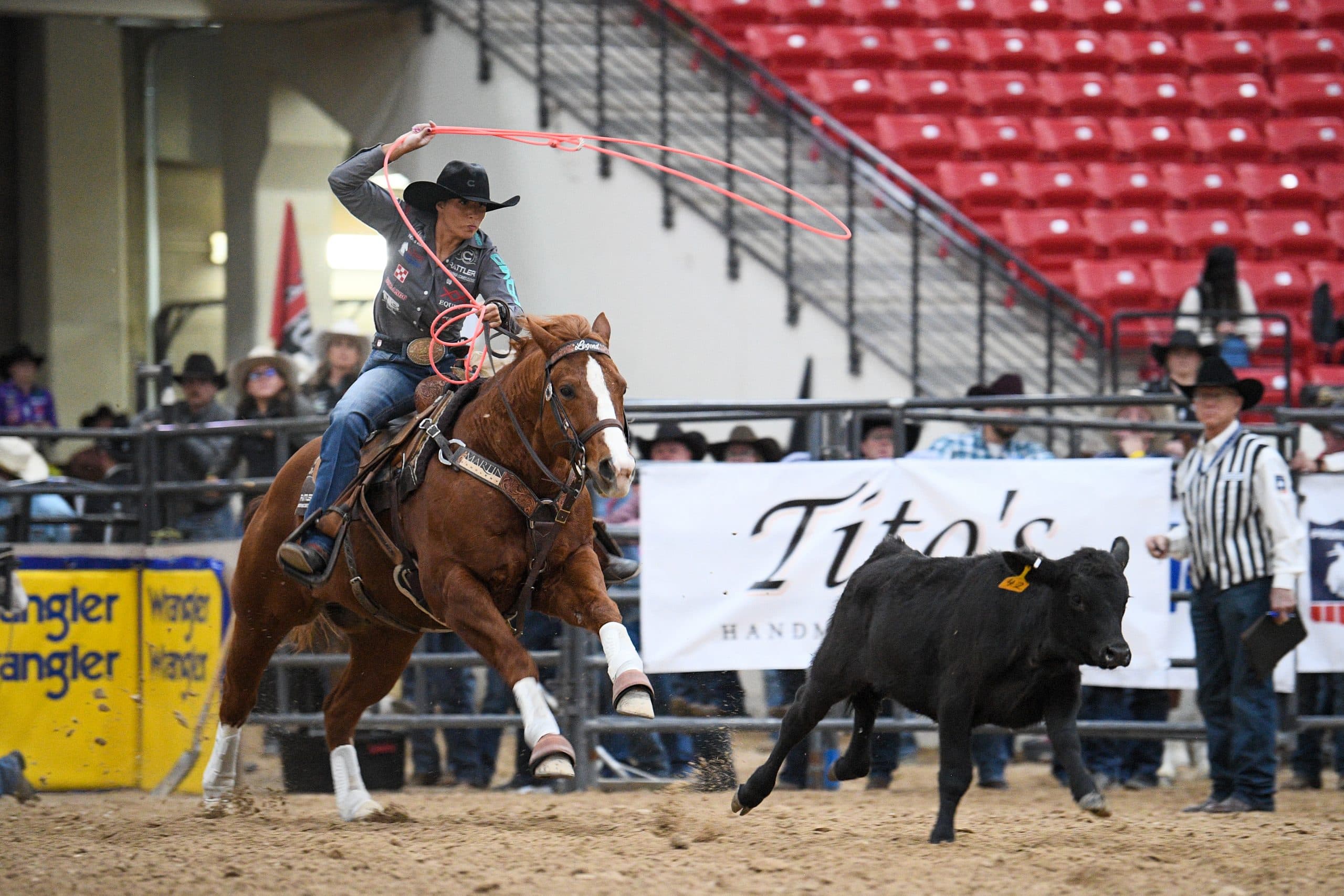 Martha Angelone runs down a calf in Round 2 of the 2023 NFBR, where she earned a total of $15,522